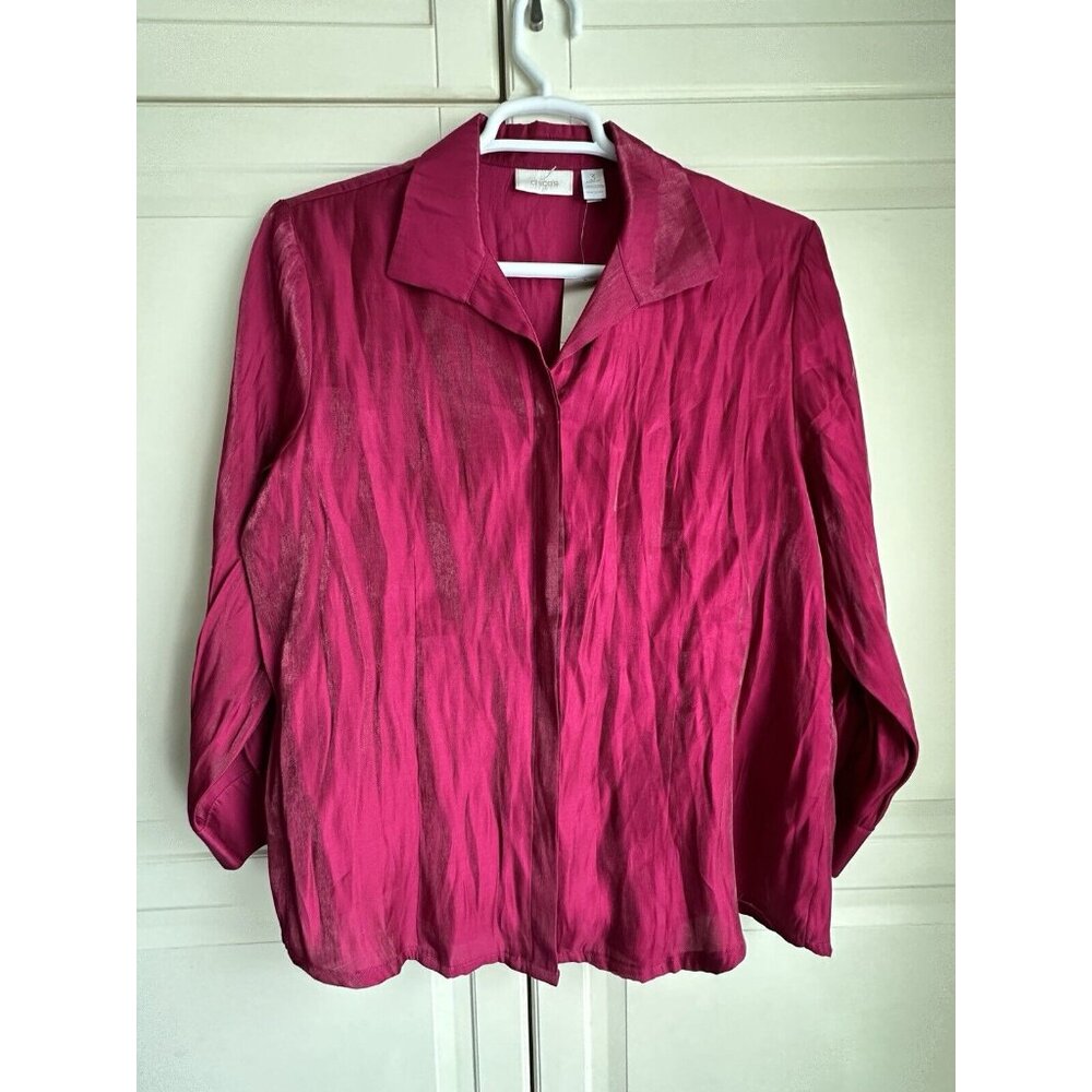 Chicos Blouse Womens 3 Large Shimmery Shine‎ Helaina Top Raspberry New